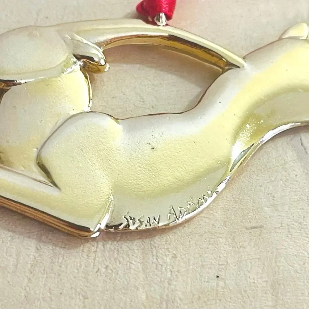 Vtg SUSAN ADAMS Brass Reindeer Christmas Ornament Signed Mid-Century Art Deco